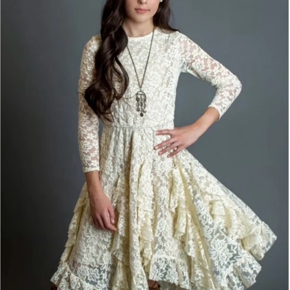 Joyfolie Mia Joy Tween Sandy Lace Dress in Turtledove Girl's Sz 14 Cottagecore